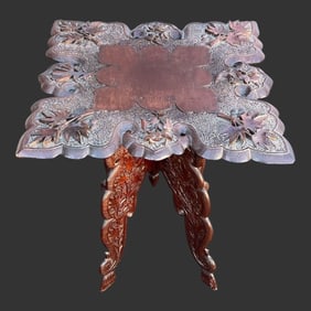 Carved Wood Black Forrest Leaf Form Folding Table