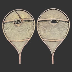Pair of Native American Bear Paw Snowshoes