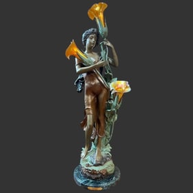 Bronze August Moreau Flower Girl Lamp