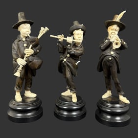 Lot of 3 Carved Wooden Musician Figurines