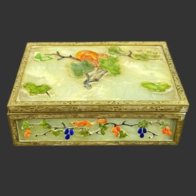 Chinese Jade & Semi-Precious Stone Jewelry Box