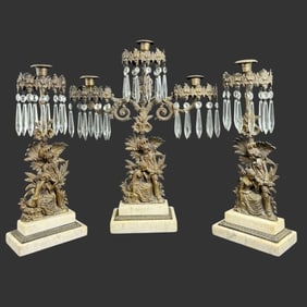 Three Piece Figural Metal Girandole Candelabra Set