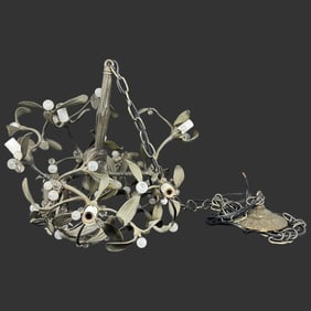 Art Nouveau French Mistletoe Bronze Chandelier