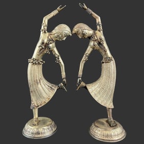 Pair of Indian Sterling Silver Female Nude Dancers