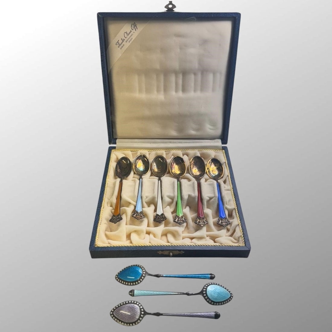 Sterling Silver Norway Enamel Demitasse Spoon Set (1 of 6)