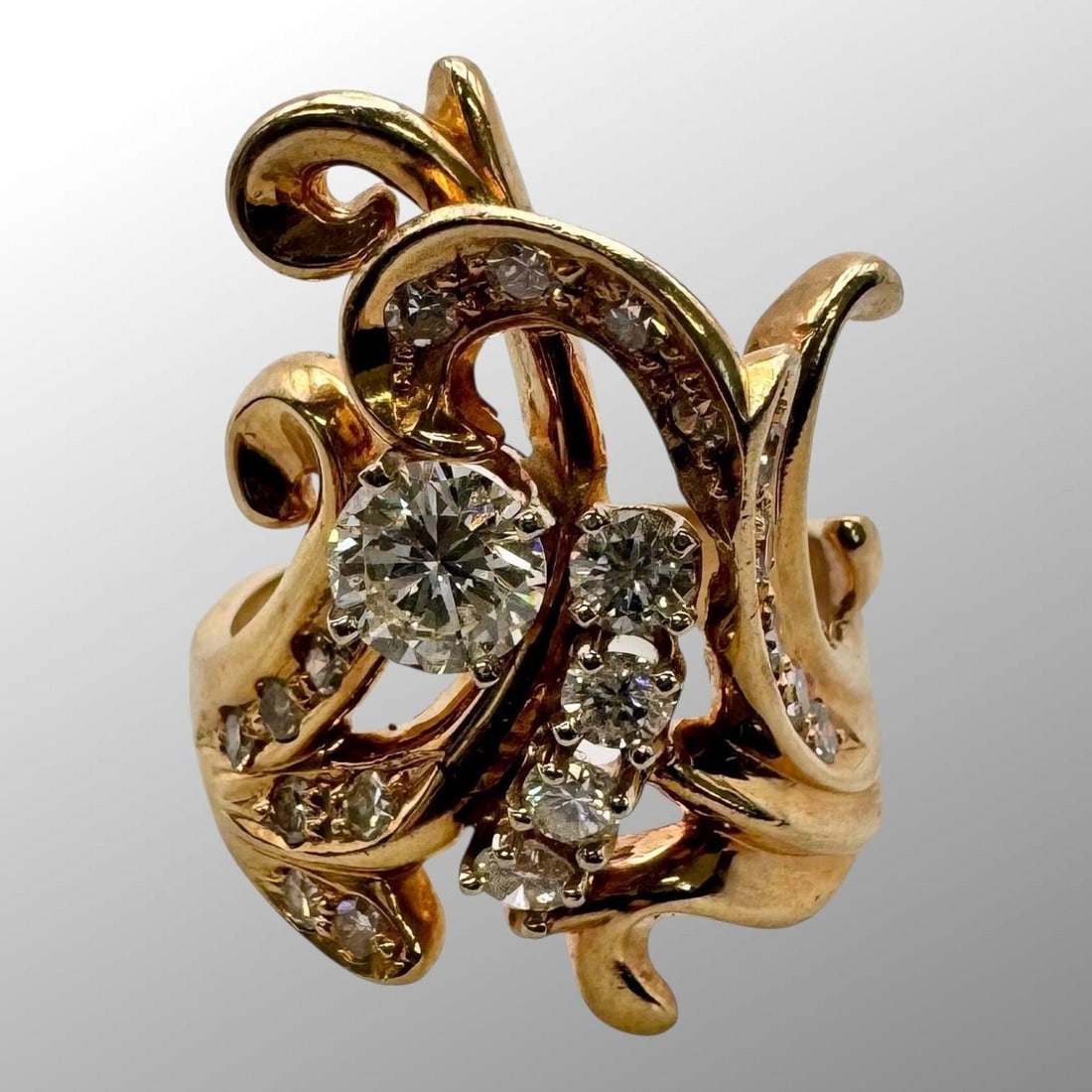 14K Yellow Gold Diamond Cluster Cocktail Ring (1 of 6)