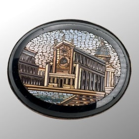 Antique 14 Karat Yellow Gold Micro-Mosaic Brooch