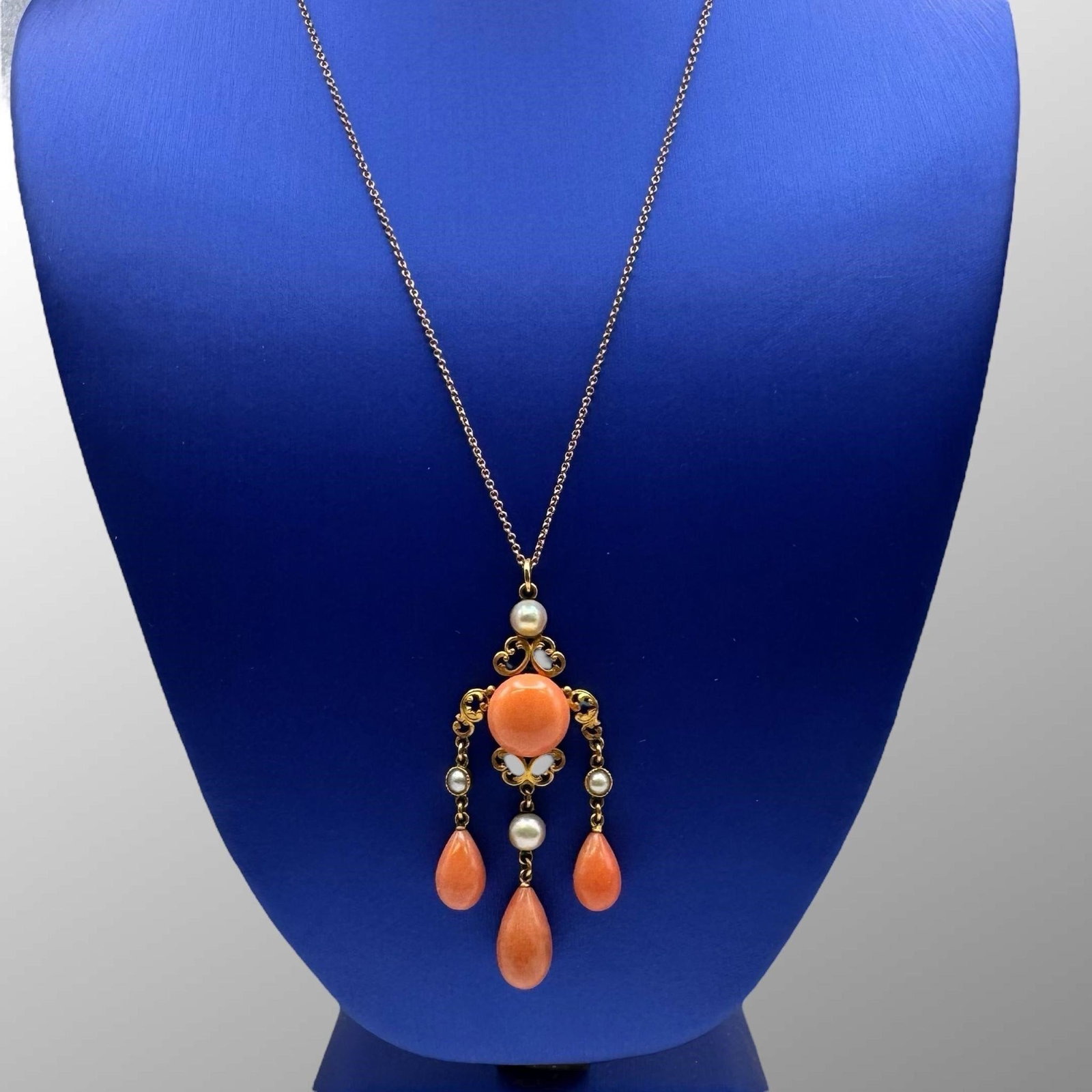 Victorian 14K Yellow Gold Coral Pearl Necklace Set (1 of 8)