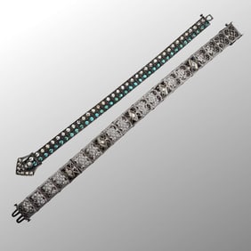 Art Deco 14K Gold & Sterling Bracelet, Lot of 2