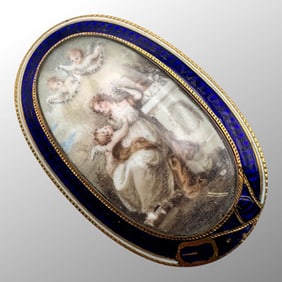 Antique 14K Gold Enamel Sepia Mourning Pendant Pin