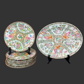 Lot of 8 Chinese Porcelain Plates & 1 Serving Tray