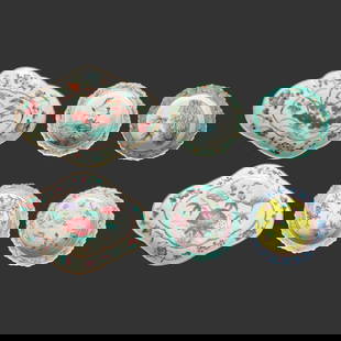 Six Chinese Porcelain Famile Rose Porcelain Bowls: Six Chinese Porcelain Famile Rose Porcelain Bowls. One dish has chip on the edge; two bowls have chips on the edge and one bowl has a chip on the bottom rim. One dish has a faded red signature on the