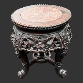 Chinese Carved Wooden Marble Top Stand Stool
