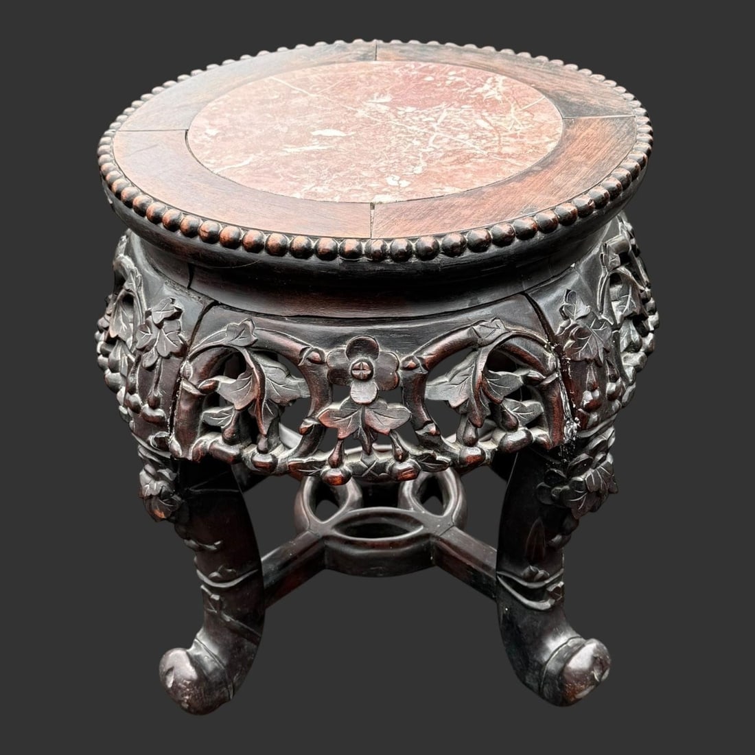 Chinese Carved Wooden Marble Top Stand Stool (1 of 13)