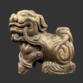 Antique Carved Wooden Chinese Foo Dog Sculpture