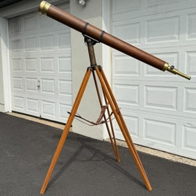 Antique Brass & Wood Veneer Large Telescope