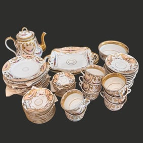 Antique French Gilt Porcelain Floral Tea Set