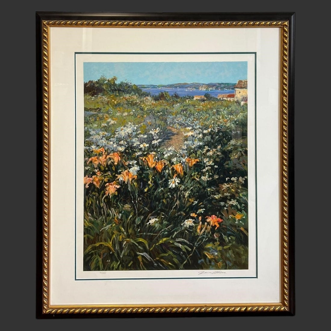 Henri Plisson (French, 1908-2002) Serigraph Print: Henri Plisson (French, 1908-2002) Serigraph Print. #56/295. Artist signed on the bottom right corner. Titled 'Pathway to The Sea.' Includes the Certificate of Authenticity. Dated 1986. Approx. Frame S