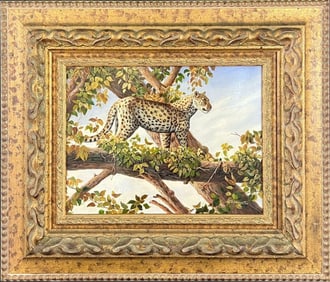 Henry Roland (B. 1919) Leopard Painting On Board