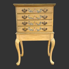 Wooden Floral 4-Drawer Silverware Chest