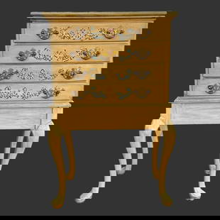 Wooden Floral 4-Drawer Silverware Chest: Wooden Floral 4-Drawer Silverware Chest. Floral hand-painted design on drawers. Approx. dimensions (in): 37.25 x 23.5 x 14.5. Buyer pays shipping cost. We provide in-house shipping for most of the ite