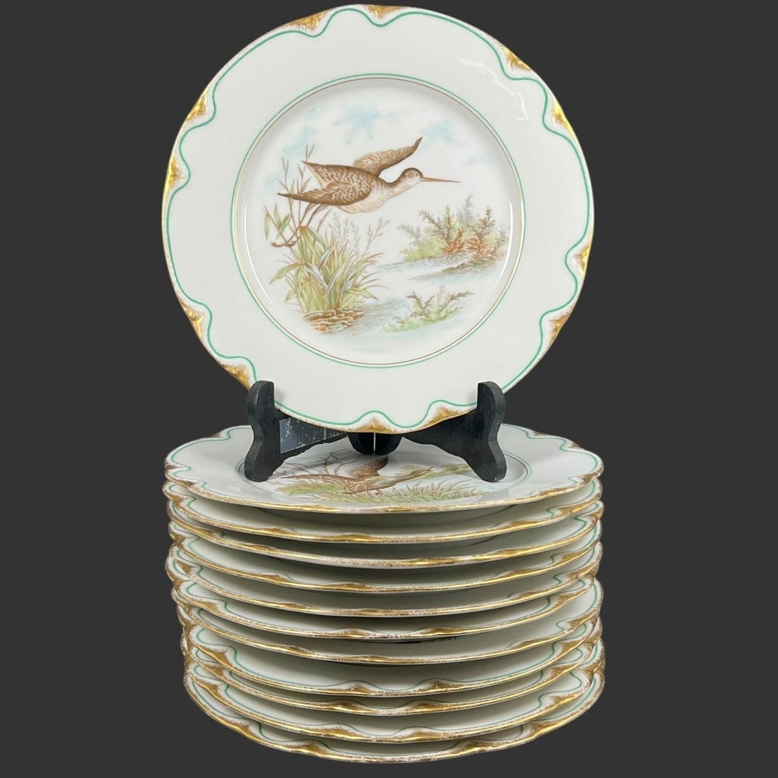 Lot of 12 Gilt Porcelain Dinner Plates (1 of 6)