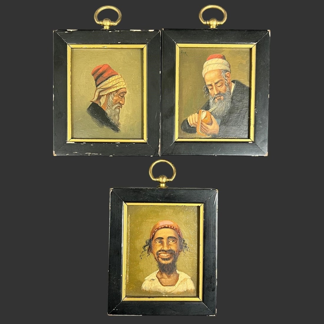 Three Antique Miniature Jewish Portrait Paintings (1 of 6)