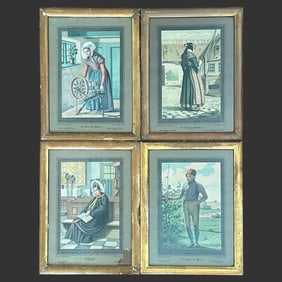 Lot of 4 Framed F.C. Lund Danish Folk Lithographs