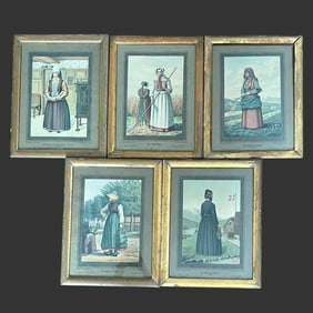 Lot of 5 Framed F.C. Lund Danish Folk Lithographs