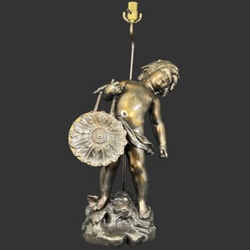 Large Bronzed Metal Figure Mounted Lamp Moreau