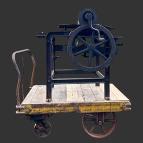 Large Antique Printing Press Machine w/ Cart