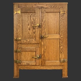 Three Door Panel Oak Ice Box Refrigerator