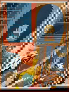 August Robert Birmelin (XXc, Newark, NJ) Painting: August Robert Birmelin (XXc, Newark, NJ) Painting. August Robert Birmelin (b. 1933) " Interior-Exterior, With Passage of Time" Dated - 1962 3 Panels - Tryptic Oil on Canvas.Birth place: Newark, NJ. St