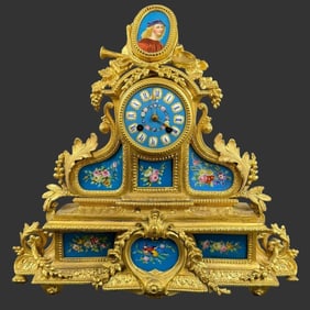 19th. C Japy Freres French Gilded Enamel Clock