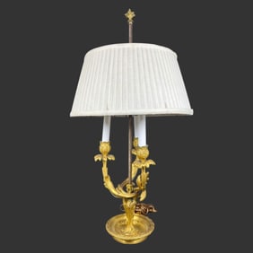 Antique French Bouillotte 3-Light Bronze Lamp
