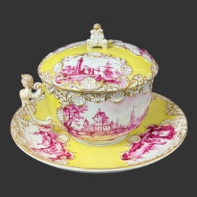 KPM Gilt Porcelain Lidded Sugar Bowl with Saucer