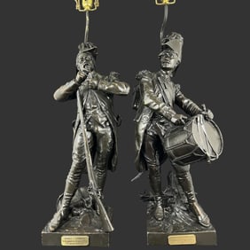 Etienne-Henri Dumaige Avant le Combat Bronze Lamps