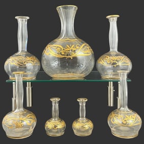 Lot of 7 Gilt Glass Crystal Decanters