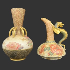 Lot of 2 Signed Porcelain Vases