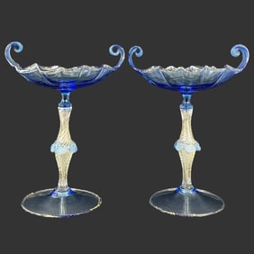 Vintage Venetian Blue Art Glass Compote Bowls