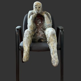 Mark Chatterley (USA, 20th c.) Figural Seated Nude Male Ceramic Sculpture