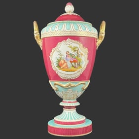 Antique Pink Gilt Porcelain Covered Urn KPM Old Berlin