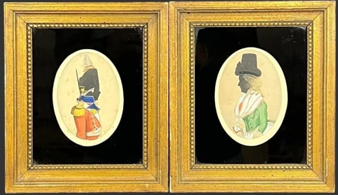 Lot of 2 Hand Colored Framed Silhouette Prints