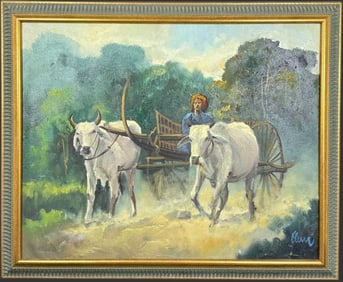 Myanmar Farm Scene Oil Painting on Canvas