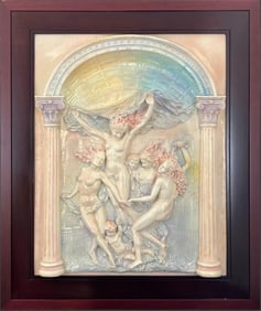 Framed Cherubic Nymph Plaster Wall Relief