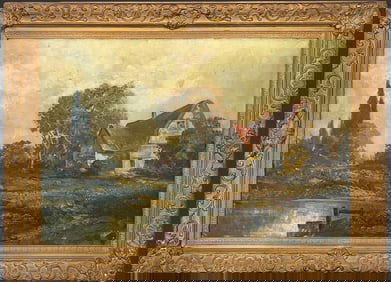 Framed Landscape Oil Painting on Canvas