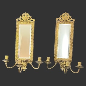 Pair of Wall Sconce Mirrored Candle Holders