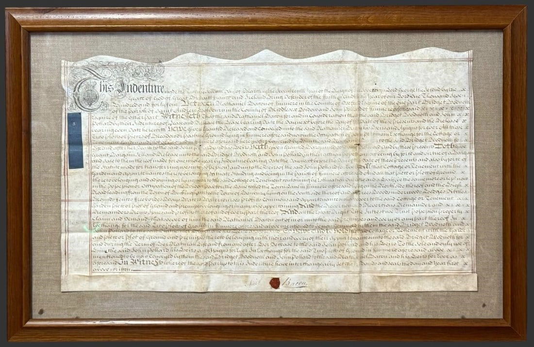 Early 18th C. Indenture Nathaniel Bacon Document (1 of 5)
