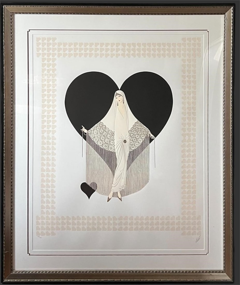 'Fringe Gown' by Ere Romain de Tirtoff Lithograph: 'Fringe Gown' by Erte Romain de Tirtoff Lithograph. "Fringe Gown" by ErtÃ© (Romain de Tirtoff), also known as "Fringe Gown (June Brides)". This piece depicts a graceful female figure in an intricate