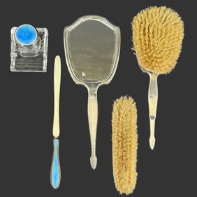 Adie Bros Ltd. Blue Guilloche Vanity Set